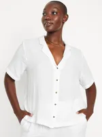 Crinkle Gauze Button-Down Top