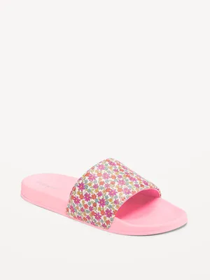 Printed Faux-Leather Pool Slide Sandals for Girls