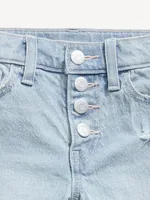 High-Waisted Button-Fly Ripped Jean Midi Shorts for Girls