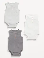 Unisex Sleeveless Henley Bodysuit 3-Pack for Baby