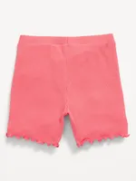 Rib-Knit Lettuce-Edge Biker Shorts for Toddler Girls