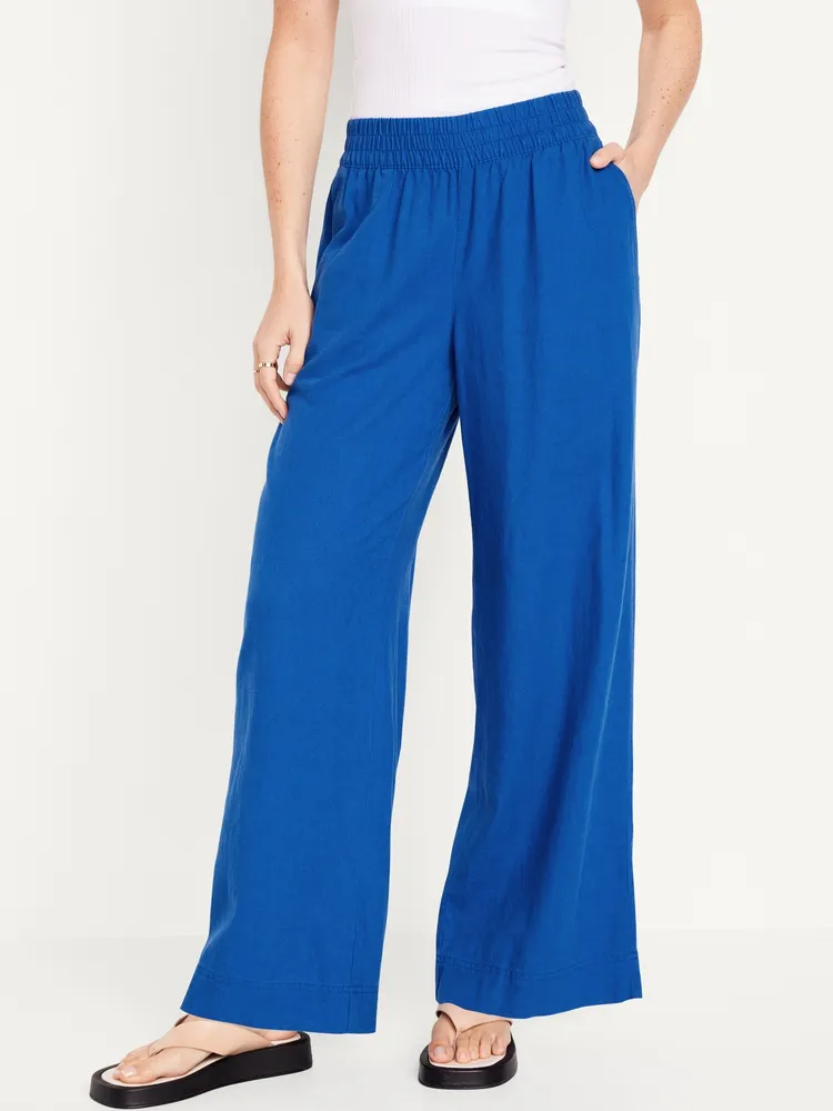 High-Waisted Linen-Blend Wide-Leg Pants