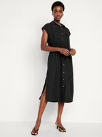 Waist-Defined Utility Midi Shirt Dress