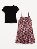 Sleeveless Ruffled-Hem Dress and T-Shirt Set for Girls