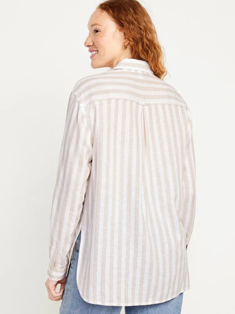 Linen-Blend Striped Boyfriend Shirt