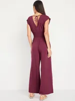 Waist-Defined Shirred Jumpsuit