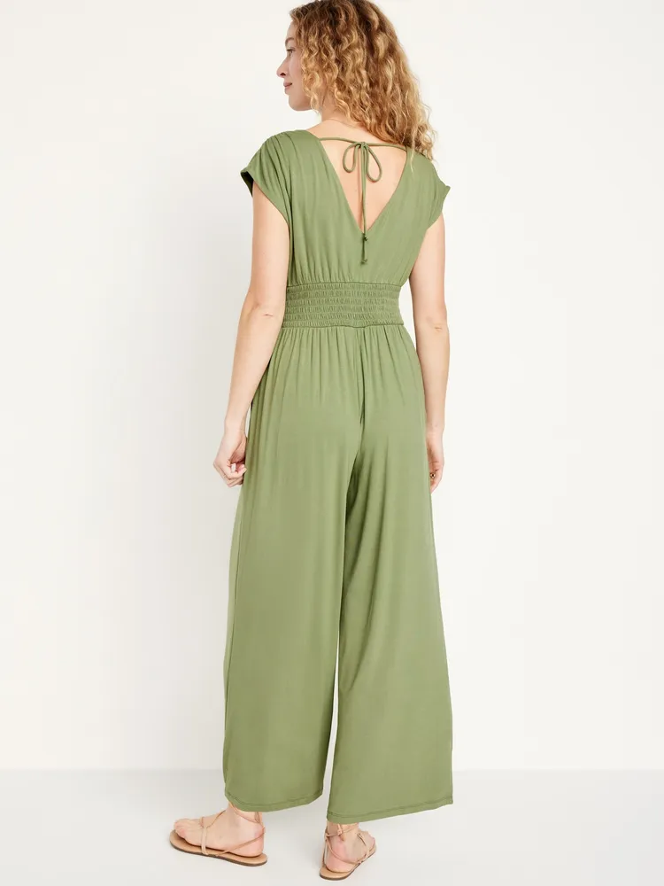 Waist-Defined Shirred Jumpsuit