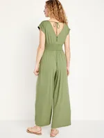 Waist-Defined Shirred Jumpsuit