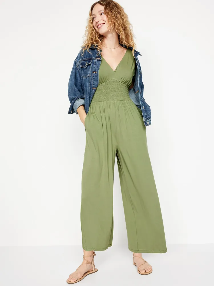 Waist-Defined Shirred Jumpsuit