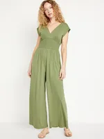 Waist-Defined Shirred Jumpsuit