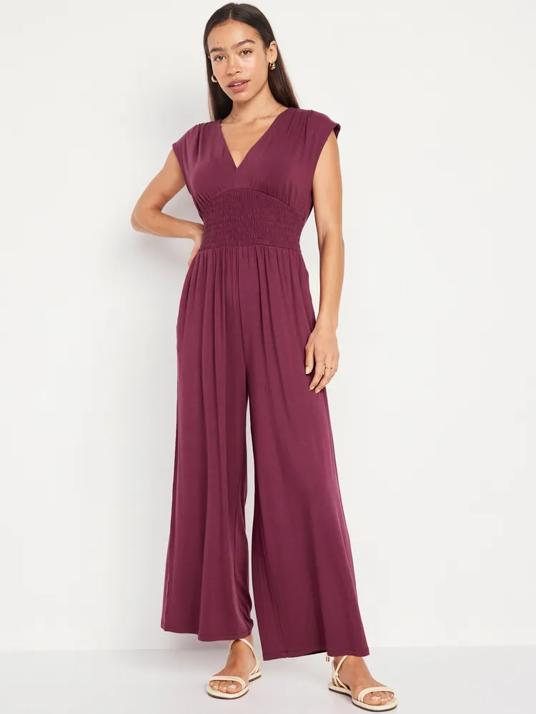 Waist-Defined Shirred Jumpsuit