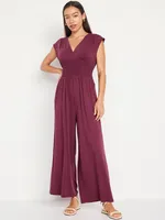 Waist-Defined Shirred Jumpsuit