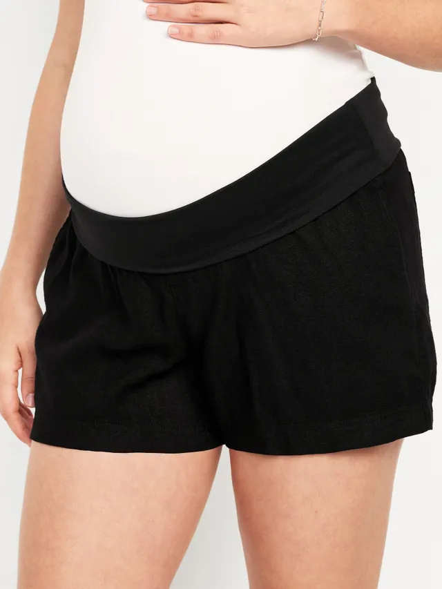 Maternity Rollover-Waist Linen-Blend Shorts - 3.5-inch inseam