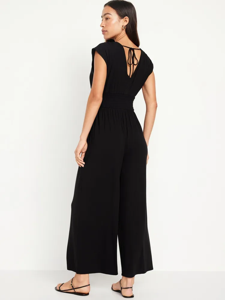 Waist-Defined Shirred Jumpsuit