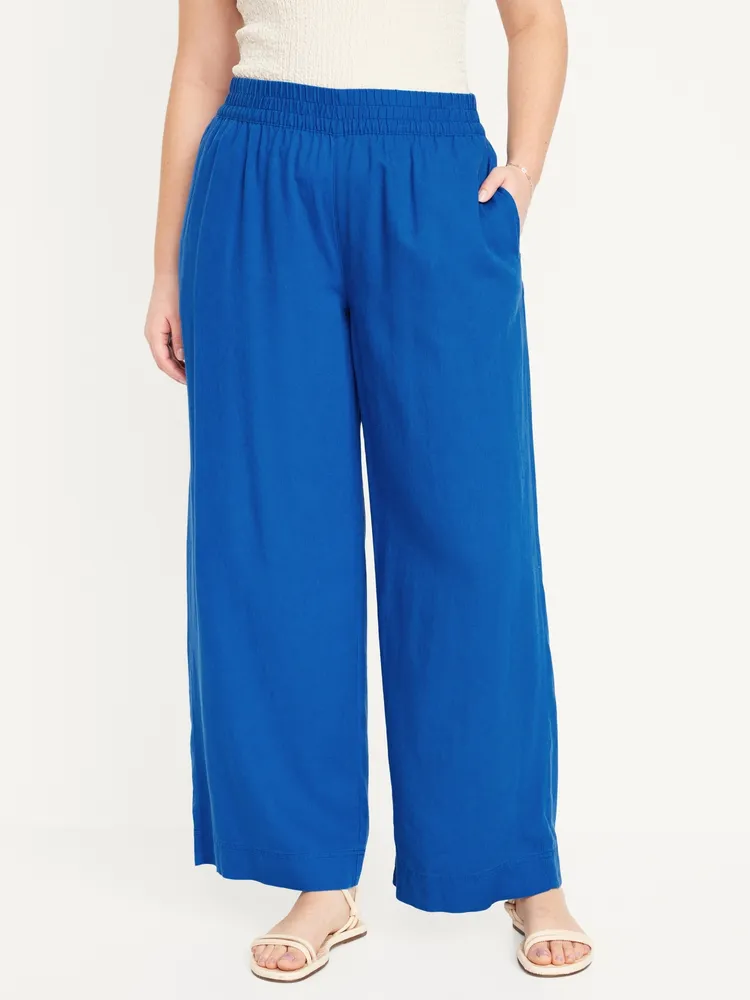 High-Waisted Linen-Blend Wide-Leg Pants