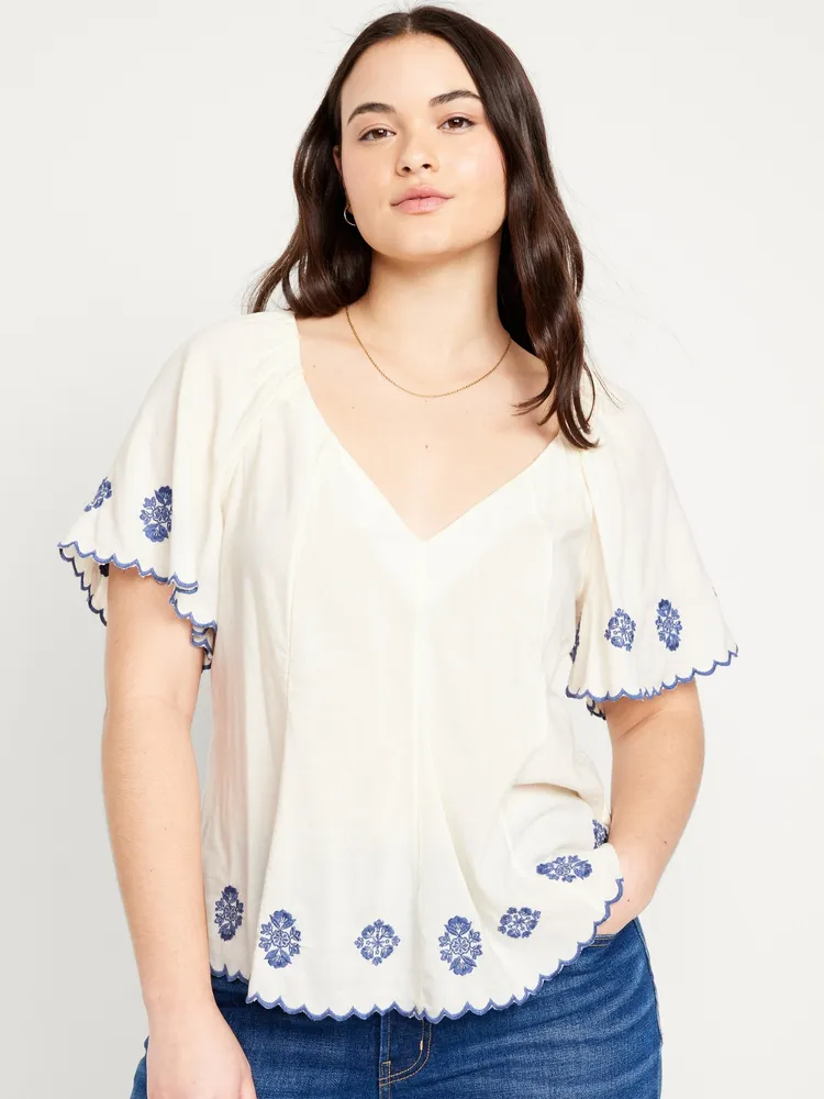 V-Neck Embroidered Top