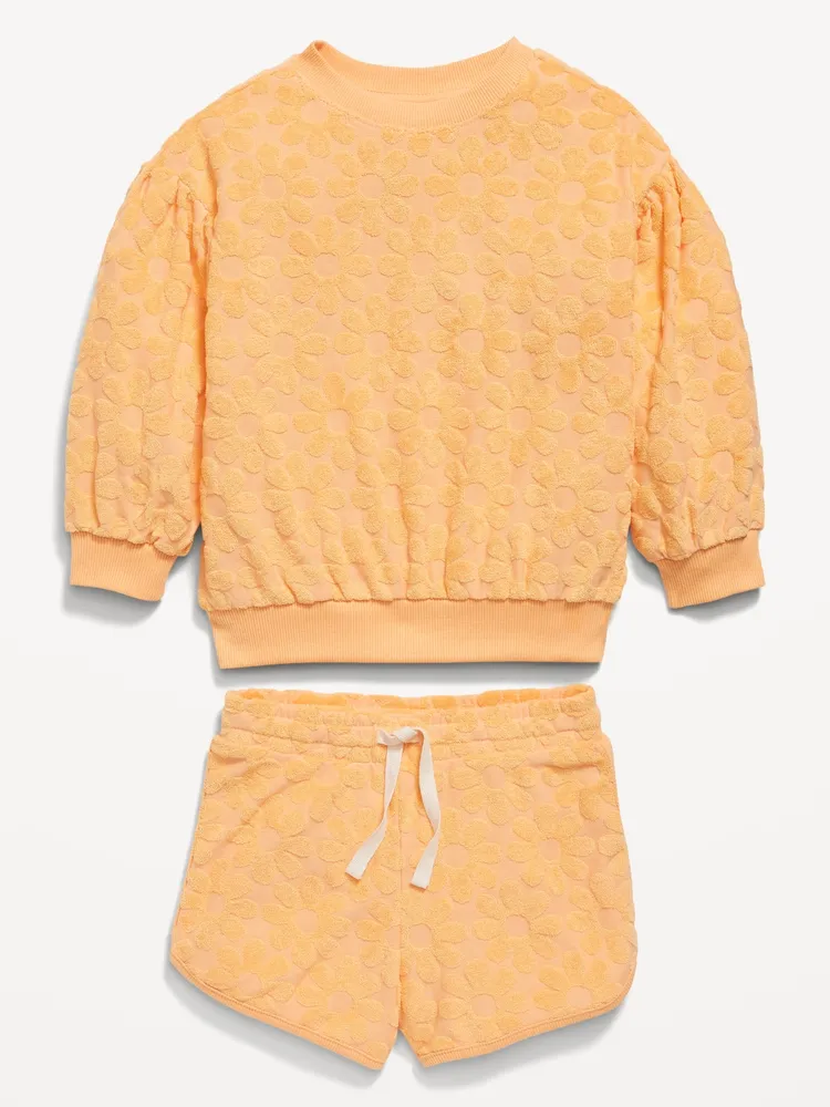 Long Puff-Sleeve Sweatshirt and Shorts Set for Toddler Girls