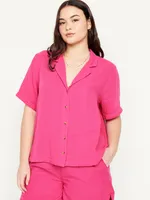 Crinkle Gauze Button-Down Top