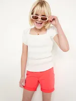 French Terry Rolled-Cuff Midi Shorts for Girls