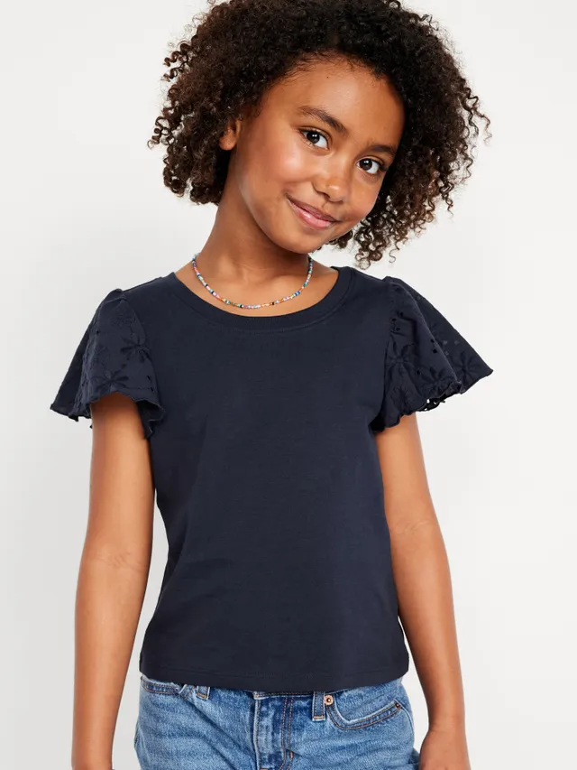 Printed Short-Sleeve Pointelle Top for Girls