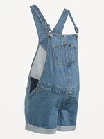 Maternity Side-Panel Slouchy Jean Shortalls -- 5-inch inseam