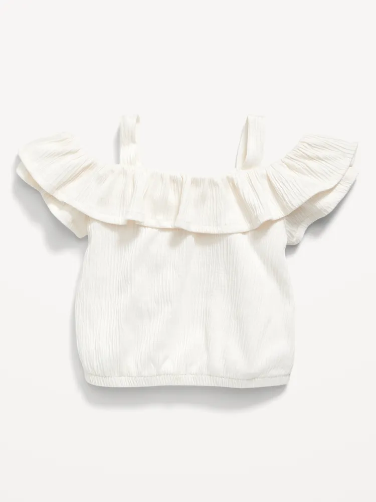 Off-The-Shoulder Ruffled Jacquard-Knit Top for Baby