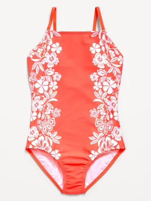 Printed Back Cutout One-Piece Swimsuit for Girls