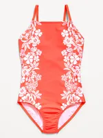 Printed Back Cutout One-Piece Swimsuit for Girls