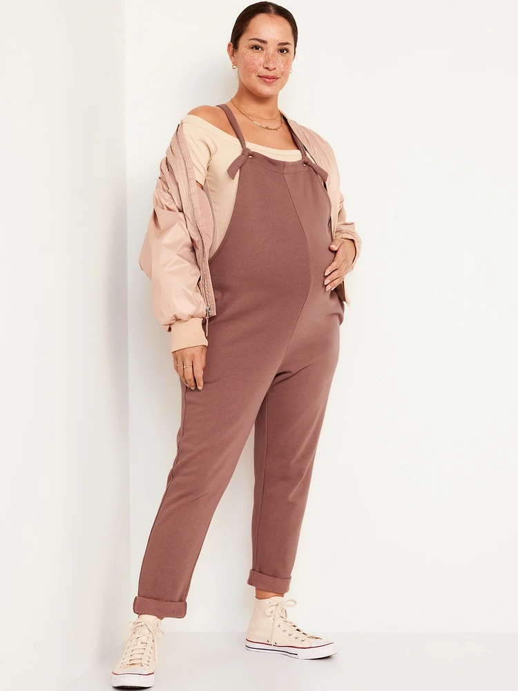 Maternity Knotted-Strap Fleece Overalls