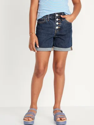 High-Waisted Button-Fly Jean Midi Shorts for Girls