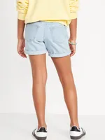 High-Waisted Button-Fly Ripped Jean Midi Shorts for Girls