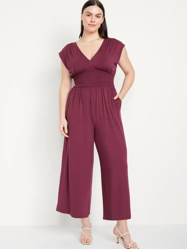 Waist-Defined Shirred Jumpsuit