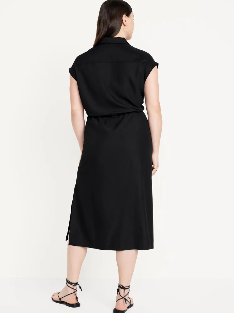 Waist-Defined Utility Midi Shirt Dress