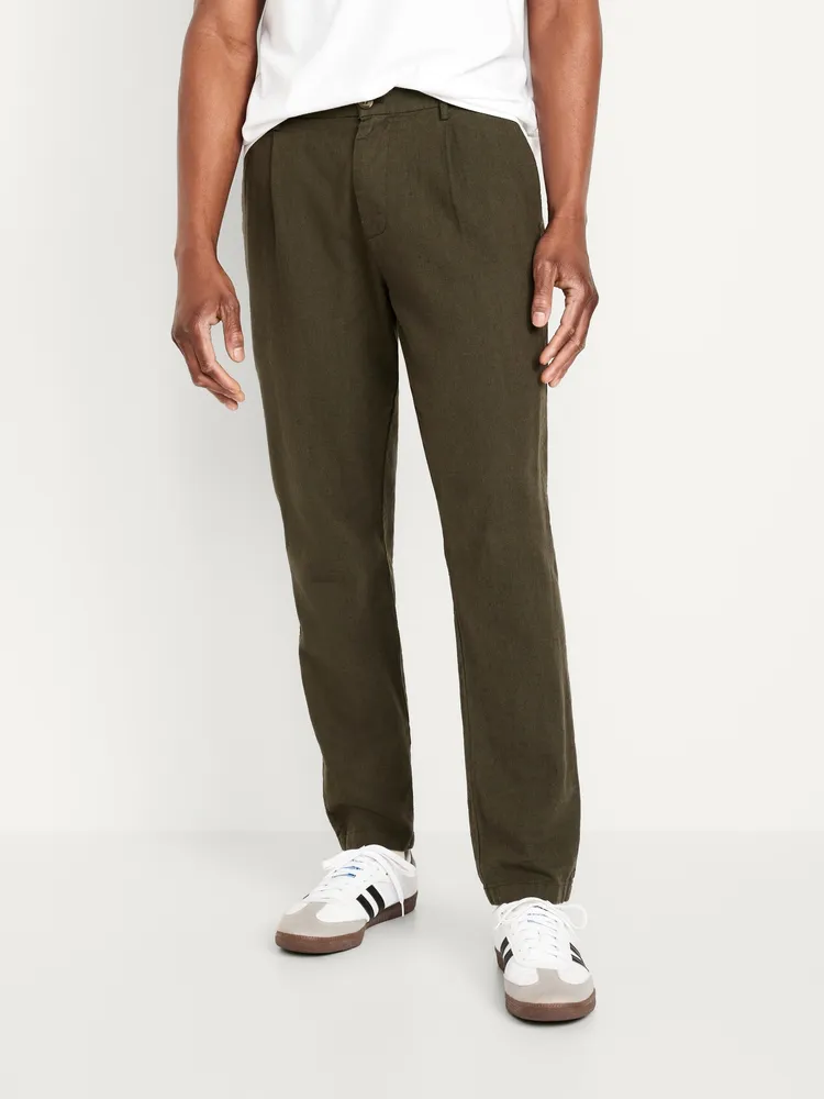 Loose Taper Linen-Blend Ankle Pants