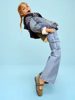 High-Waisted Baggy Wide-Leg Cargo Jeans for Girls