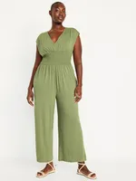 Waist-Defined Shirred Jumpsuit