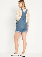 Maternity Side-Panel Slouchy Jean Shortalls -- 5-inch inseam