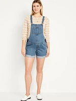 Maternity Side-Panel Slouchy Jean Shortalls -- 5-inch inseam