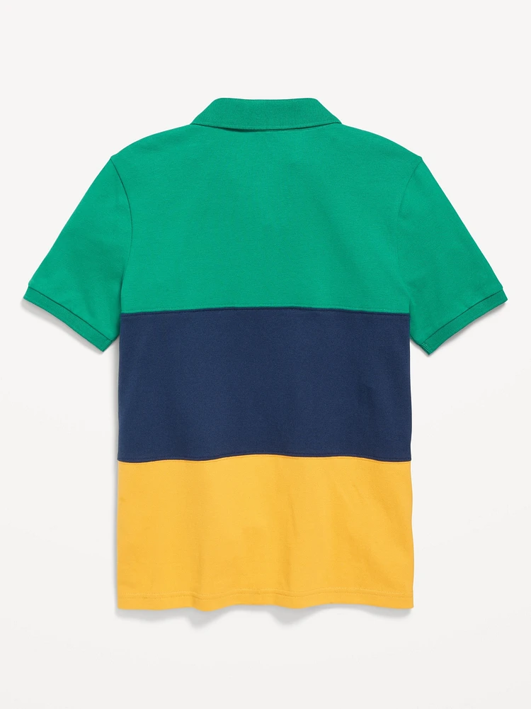 Short-Sleeve Color-Block Pique Polo Shirt for Boys
