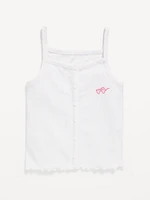 Fitted Button-Front Embroidered Graphic Tank Top for Girls