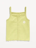 Fitted Button-Front Embroidered Graphic Tank Top for Girls