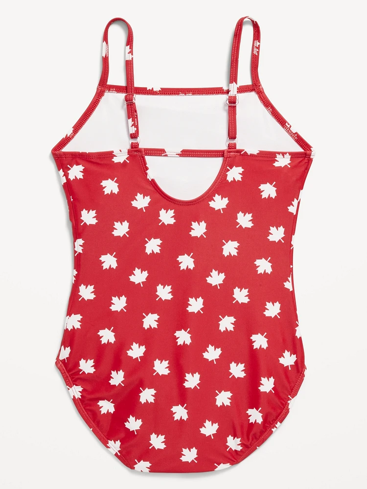 Printed Back-Cutout One-Piece Swimsuit for Girls