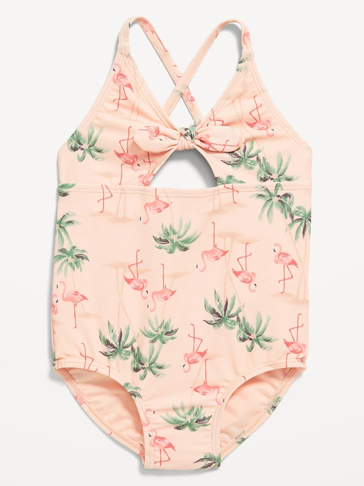 Printed Cutout One-Piece Swimsuit for Toddler Girls