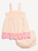 Sleeveless Smocked Embroidered Top and Bloomer Shorts Set for Baby