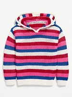 Crochet-Knit Pullover Hoodie for Toddler Girls