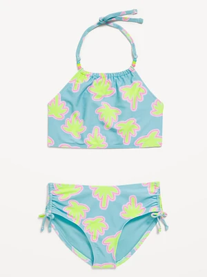 Printed Beaded Halter Bikini Swim Set for Girls