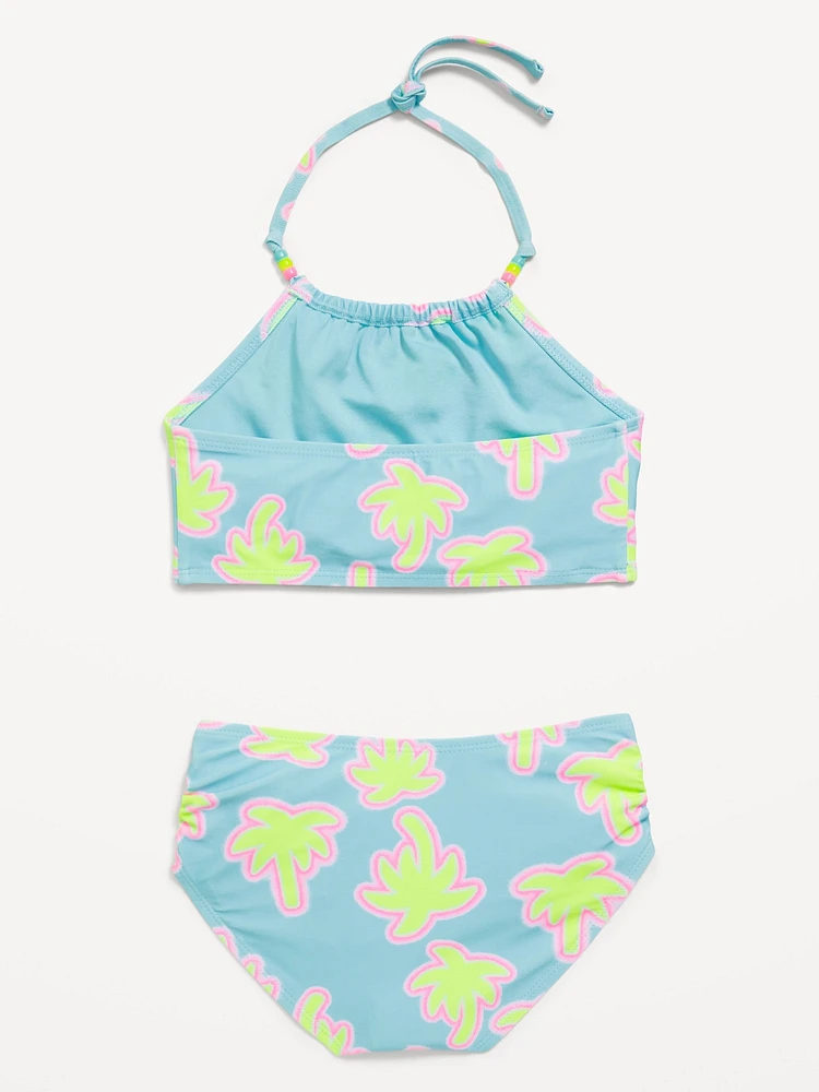 Printed Beaded Halter Bikini Swim Set for Girls