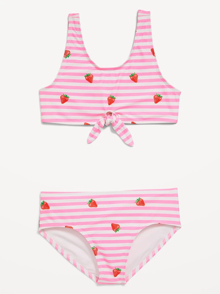 Printed Tie-Front Bikini Swim Set for Girls