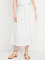 Dropped-Waist Eyelet Midi Skirt