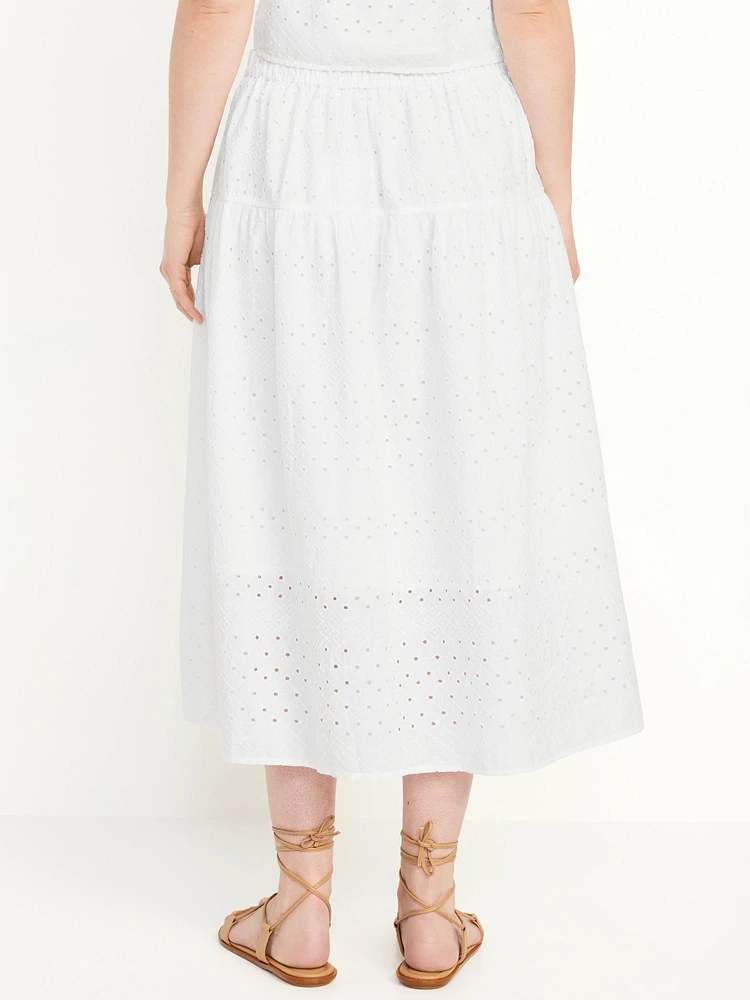 Dropped-Waist Eyelet Midi Skirt